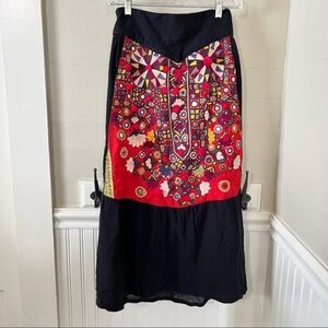 MALAIKA Embroidered Boho Peasant Skirt Black & Red Festival